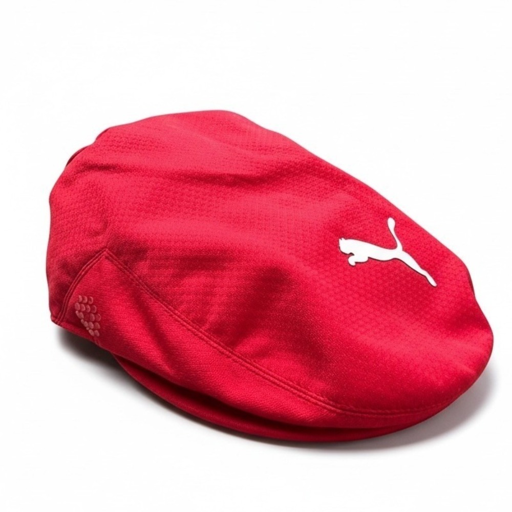 Puma Golf Flat‎ Cap Hat Mens S/M Red Flexfit Cobra Tour Driver Logo